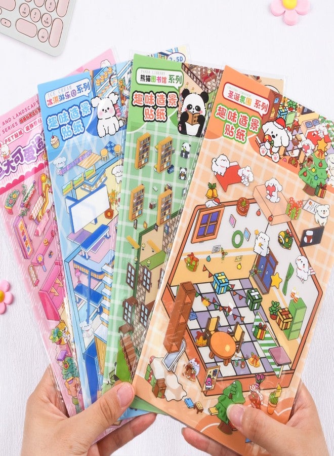 GUBEARE 24 Sets 3D Sticker Scene DIY Sticker Therapy 3D House Stickers Make Your Own Cozy Room Scene,Cute Cartoon Stickers Scenes for Relief Stress Pass The Time - Image 5